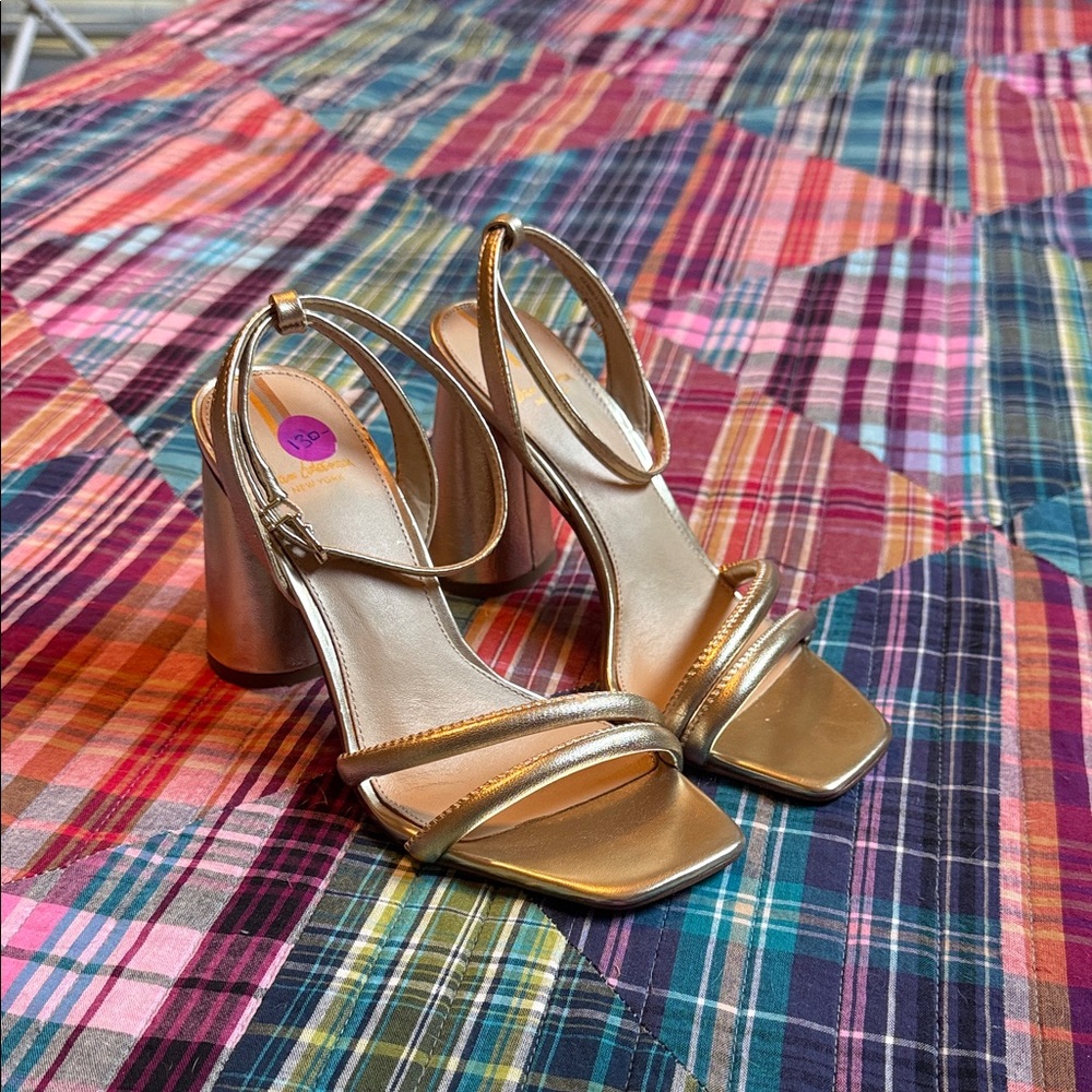 Sam Edelman Kia Metallic Gold Block Heel Strappy Sandals